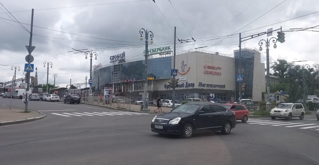 Panorama: Nizhneye belye, underwear and swimwear shop, Russia, Khabarovsk, Lenin